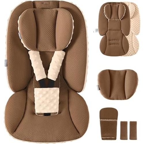 mamatepe Infant Car Seat Insert with Removable Cushion for Baby Preemie Newborn Infant, Reversible Car Seat Insert with Plush Comfort Fits for Stroller, Baby Swing, Rocker, Bouncer, Brown