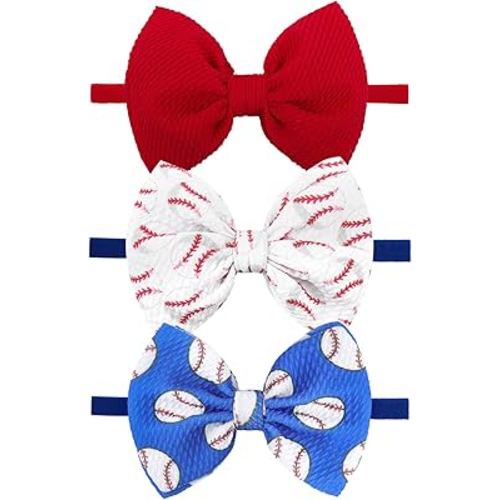 Baseball Baby Bows 0-6 Months Red Hair Bow Sport Baby Headband Soccer Bows for Girls Baseball Hairband Infant Bows Headband Game Hair Accessories