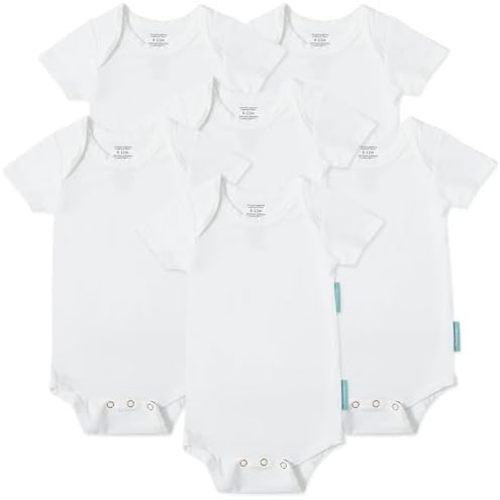 Supersoft Short Sleeve Baby Bodysuits, Premium Bamboo Rayon Bodysuits Unisex Boy Girl White Bodysuit 6-pack