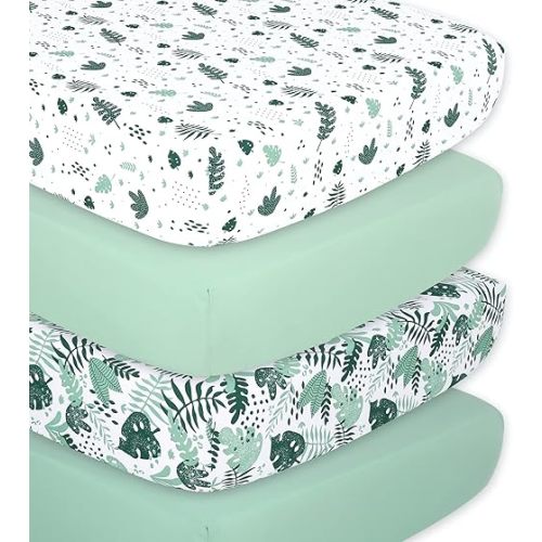 The Peanutshell 4-Pack Fitted Crib Sheet Set - Super Soft & Breathable Baby Girl or Boy Crib Sheets, Nursery Decor, Fit for Standard Crib Mattress Sheet - Green Botanical