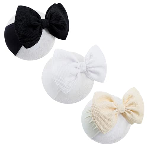 ONENINEDREAM 6'' Large Tied Bow Baby Headbands Handmade Hairbands with Bows High Stretchy Soft Nylon Headbands Baby Hair Accessories for Infant Baby Girls Black White Beige