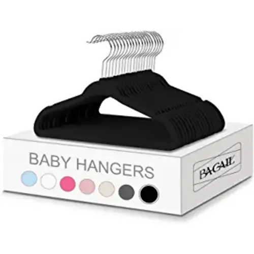 BAGAIL Kids Velvet Hangers 11 Inches Children's Clothes Hangers Non-Slip Baby Hangers for Infant/Toddler (Black,50pack)