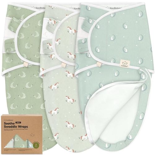 Keababies Baby Swaddle Sleep Sack with Zipper - 3-Pack Cotton Swaddles for Newborns 0-3 Months, Soft & Breathable Baby Sleep Sack 0-3 Months, Easy Diaper Change Swaddling Blanket (Lunaris)