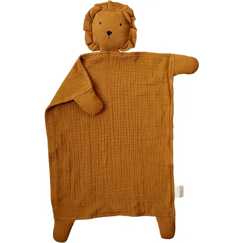Marlowe & Co Organic Cotton Muslin Lion Lovey Blanket, Organic Cotton Muslin Lion Security Blanket (Toffee)
