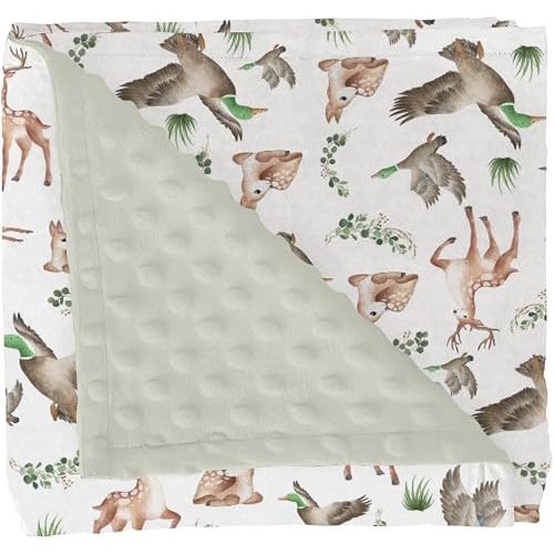 Wild Animals Hunting Baby Blankets for Girl Boy Mallard Duck Deer Green Leaves Soft Mink Dotted Backing Double Layer Swaddle Blanket Country Animal Hunters Bed Throws for Newborn Toddler Crib 30x40