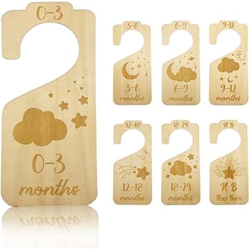 7Pcs Wooden Baby Closet Dividers, Baby Cloth Sorting Tags Organizers Newborn Wardrobe Dividers for Baby Clothes Sorting & Nursery Decor - KAMHBE (7 PCS CLOUD)