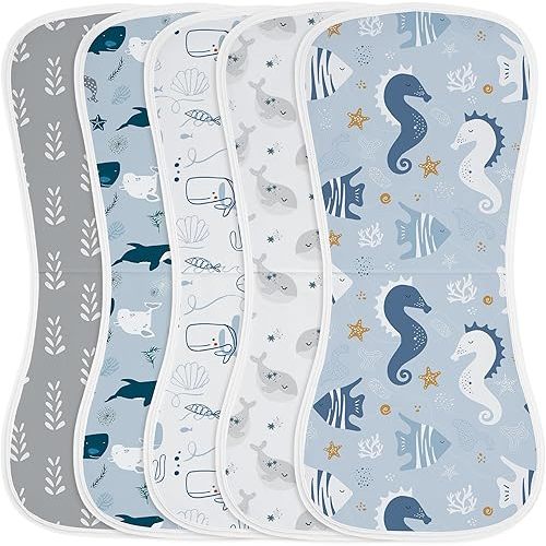 Yoofoss Baby Burp Cloths 5 Pack Burping Cloths for Babies Boys Girls Large 21''X10'' Extra Soft and Absorbent Ocean