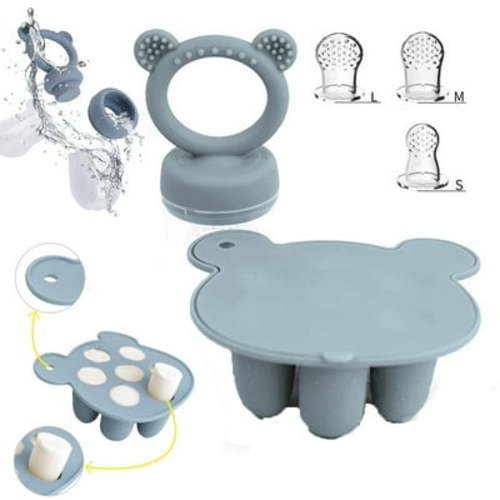 Silicone Baby Fruit Food Feeder Pacifier & Breastmilk Popsicle Freezer Molds, Baby Food Storage Containers Breast Milk Ice Cubes for Baby Teething & Infant Self Feeding, BPA Free (Blue)