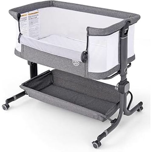 BABY JOY Bassinet, Bedside Crib w/ 6-Level Adjustable Height, Storage Shelf, Wheels, Mattress & Carry Bag for Safe Co-Sleeping, Folding Bassinet Bedside Sleeper for Newborn Infants (Gray)