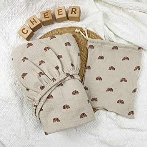 JoyArtist Cotton Muslin Fitted Crib Sheet for Baby Boys Girls, Soft and Breathable Baby Crib Sheet Fits Standard Crib and Toddler Mattresses for All Seasons (Rainbow) Full