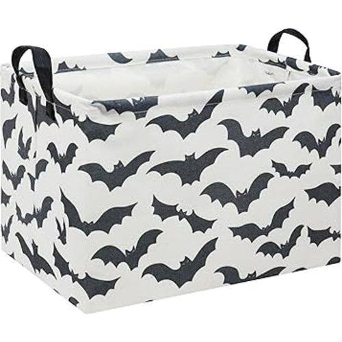 Rectangular Batman Halloween Basket Kids Basket Baby Storage Basket Cute Kids Toy Storage Bin Organizer Shelf Book Basket Bat Room Decor(Black Bats)