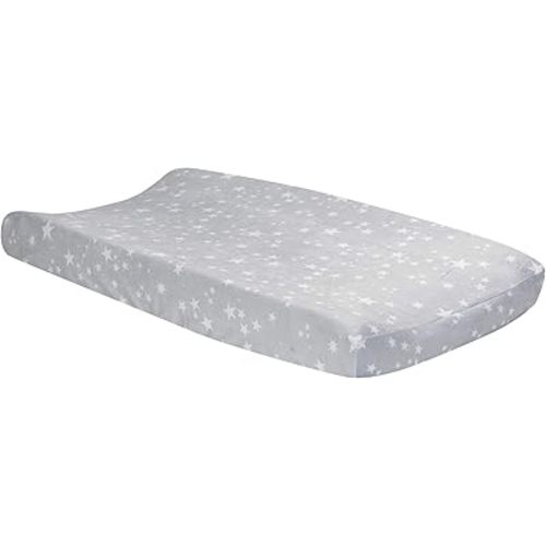 Lambs & Ivy Milky Way Gray/White Stars Minky Baby Changing Pad Cover