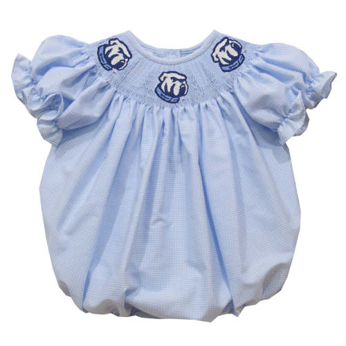 The Citadel Bulldogs Smocked Light Blue Gingham Short Sleeve Girls Bubble