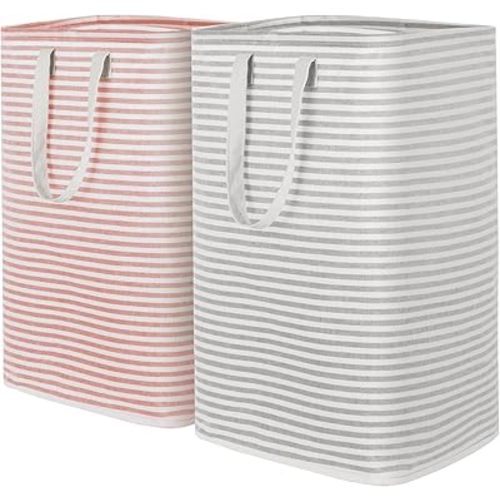 Lifewit 2 Pack Laundry Hamper Large Collapsible Laundry Basket, Freestanding Waterproof Cloth Hamper with Easy Carry Handles in Laundry Room Bedroom Bathroom Dorm for Adult, Gray&Pink, 2 x 80L