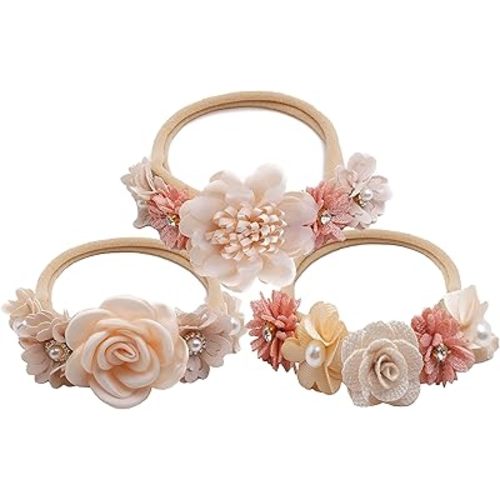 3PCS Flower Headbands Set, Elastic Bow Hair Band