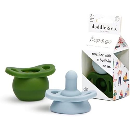 Doodle & Co. Pop & Go Pacifier for New Born Babies with Built-in Case | Pinch to Close Version | 100% Silicone for Infants | Helps Promote Oral Development | Plastic Free | 3+ Months