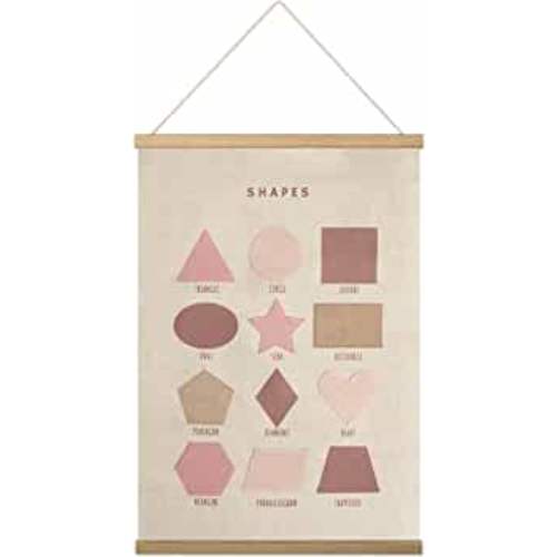 Bon et Beau 16×24 Inch Embroidered Shape Poster Framed with Wood Hanger - Dusty Pink Wall Decor for Girls Nursery, Bedroom, Playroom, Toddler and Kids Room