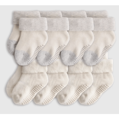 Organic Gripper Fold Over Socks 8-Pack - White/Gray
