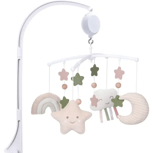 Crib Mobile 35 Lullaby Muisc, Organic Cotton Baby Mobiles for Cribs & Pack N Play, Easy to Install, Stuffed Animals Hanging Toys Newborn Boys & Girls, Star Nursery Decor