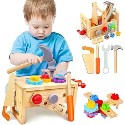 Mgtfbg Kids Tool Set - 29 PCS Wooden Toddler Tool with Box, Montessori STEM Educational Pretend Play Construction Toy for 2 3 4 5 6 Year Old Boys Girls, Best Birthday Gift