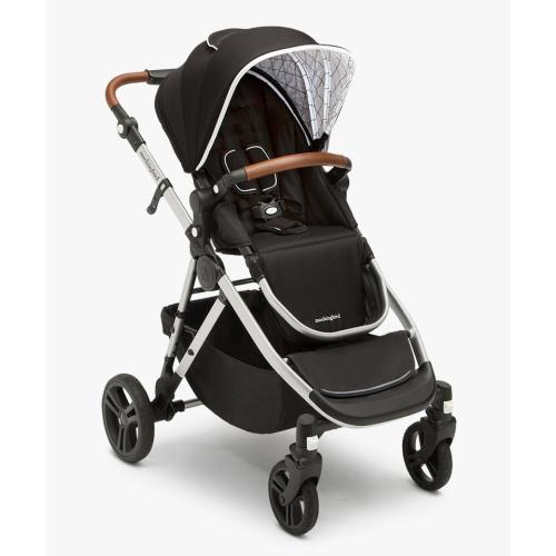 Mockingbird Single-to-Double Stroller | Black, Windowpane, Silver with Penny Leather