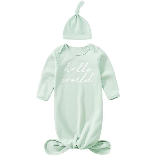 Bow Dream Baby Knotted Gown Soft Newborn Infant Long Sleeve Sleeper for Baby Boy Sleepwear with Hat Set