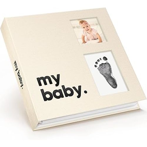 First 5 Year Baby Memory Book for Baby Girl, Boy - Minimalist, Gender Neutral Baby Book Keepsake, Timeless Baby Journal, Inkless Ink Pad Baby Scrapbook, Baby Milestone Book, Birth Record Book (Jet)