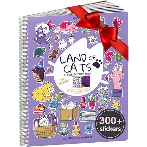 Land of Cats Sticker + Coloring Book (300+ Cat Stickers for Kids & 8 Scenes) by Cupkin, Side by Side Activity Book Design, Cat Sticker Books Kids Ages 4-8, Also Great for Older Boys & Girls