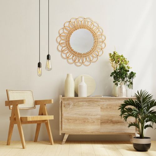 Mira Rattan Mirrow Flower Shape for Modern Farmhouse, Boho, Scandi, Minimalistic Home Decor. Timeless Beauty. Wicker Mirror. High Quality