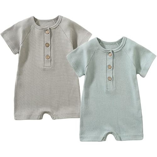 0-3 month Baby Boys Girls 2 Pack Romper Jumpsuits Short Sleeve One Piece Clothes Sets