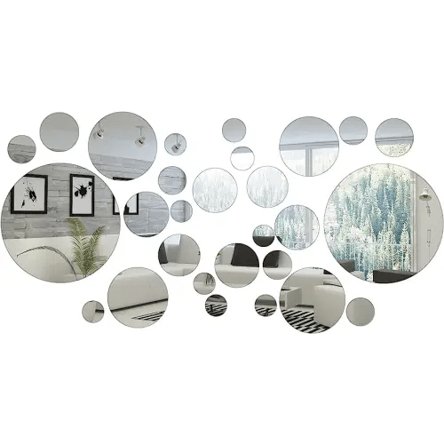 32 Pieces Mirror Wall Stickers Removable Acrylic Mirror Setting Adhesive Round Circle Mirror Tiles Decals for Home Living Room Bedroom Decor (Small Size)