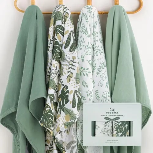 Yoofoss Organic Muslin Swaddle Blankets, Baby Blankets, 47 x 47 Inches Receiving Blanket for Baby Boys and Girls, Baby Essentials for Newborns Soft Breathable