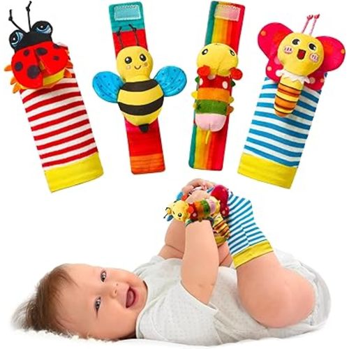 Baby Rattles Toys for 0-6 Months - Infant Toys 0-3 Month Old Baby Boy Girl Gifts Set with Teething and Wrist Socks Rattle Infant Newborn Sensory Toy (Color Rattle Socks)