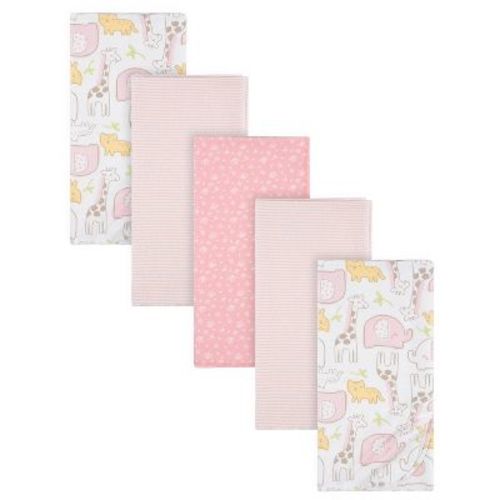 Gerber Baby Flannel Receiving Blankets, Pink Safari, 5-pack