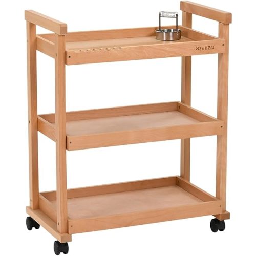 MEEDEN Storage Organizer Diaper Cart, 3-Tier Rolling Utility Studio Taboret with Caster Wheels, Multifunctional Storage Trolley Shelving Unit on Wheels, Solid Beechwood Art Supplies Studio Cart Classroom
