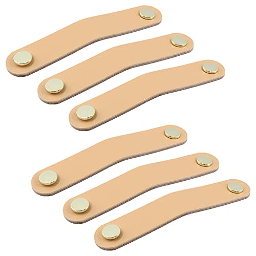 Piutouyar 6 Pack Modern Leather Drawer Pulls, 142mm(5.6"), Flesh-Colored, PU Leather, 142mm x 24.5mm