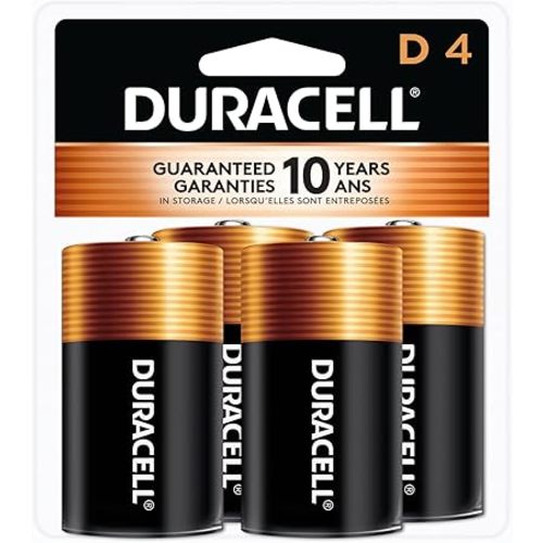 Duracell Coppertop D Batteries, 4 Count Pack, D Battery with Long-lasting Power, All-Purpose Alkaline D Battery for Household and Office Devices