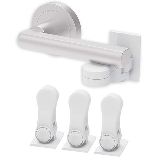 Inaya Child Proof Door Lever Lock - Door Handle Lock - 3M Adhesive - Minimalist Design - No Drilling Child Safety Door Handle Locks (3 Pack)