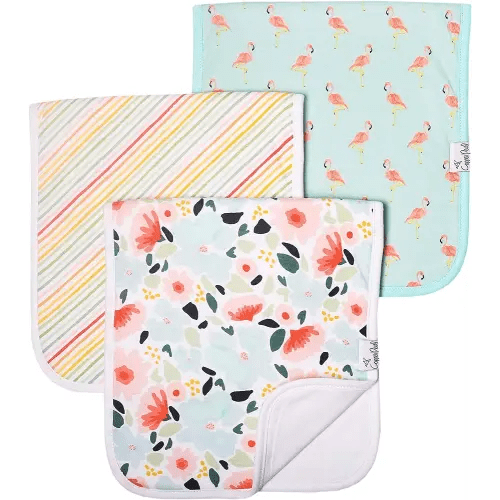 Copper Pearl Premium Baby Burp Cloths - 3-Pack Large Cotton Burp Cloths, Extra Soft Spit Up Rags with 3 Absorbent Layers, Perfect for Baby Girl Gifts (21" x 10" Size, Leilani Set)