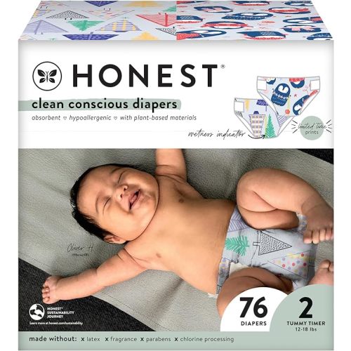 The Honest Company Clean Conscious Diapers | Plant-Based, Sustainable | Winter '23 Limited Edition Prints | Club Box, Size 2 (12-18 lbs), 76 Count - Size 2 (76 Count) - Baby It's Cold Outside + That's a Wrap