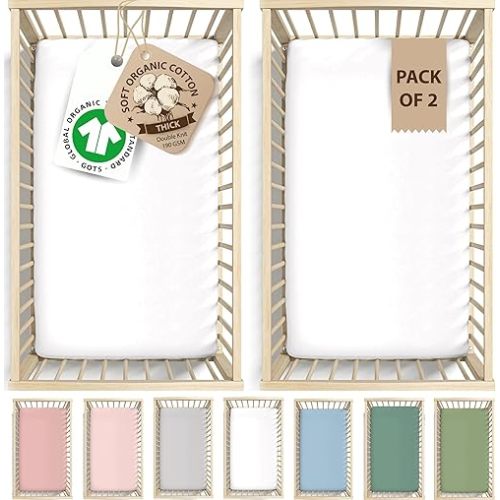 GOTS Organic Bassinet Sheets 33x20 for Baby Delight Beside Me Dreamer, Maxi-COSI Iora, 200GSM Thickest & Softest Turkish Cotton, 2-Pack Bedside Sleeper, Bassinet Sheets Rectangle Angelbliss Baby