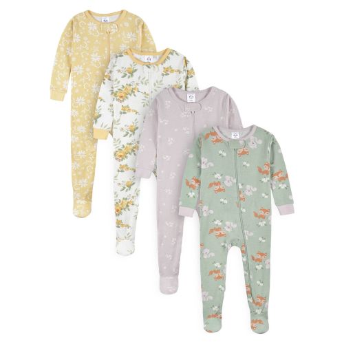 Gerber Baby & Toddler Neutral Snug Fit Footed Cotton Pajamas, 4-Pack, Sizes 0/3 Months-5T