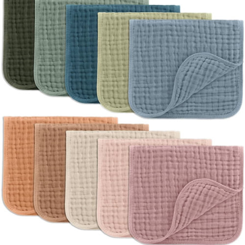 Comfy Cubs Muslin Burp Cloths 20" x 10", Pack of 10 - Large, 6-Layer, Ultra Absorbent 100% Cotton for Baby Drool and Messes - Soft, Safe & Gentle Baby Burp Cloths for Boys & Girls - Multi