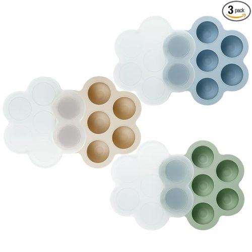 PandaEar 3 Pack Baby Food Freezer Tray with Lids, Silicone Baby Food Storage Container for Homemade Baby Food, Purees, Breastmilk (Blue/Green/Carnation)