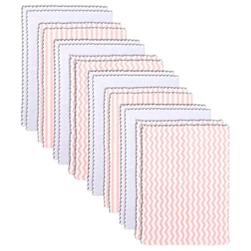 16 Pack Super Soft Baby Burp Cloths, Baby Washcloths, Ultra Absorbent Large Newborn Burping Cloth for Boy and Girl, Milk Spit Up Rags, Unisex for Baby Sensitive Skin, Pink and White, 16 × 12 Inch