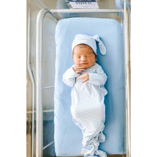 Blue Stripe Newborn Nest Set: Bamboo Swaddle, Sheet & Hat