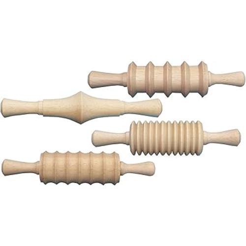 Creativity Street AC3748DI Clay and Dough Pattern Rolling Pin Set, 8-1/4" Size, Wood (Pack of 4)