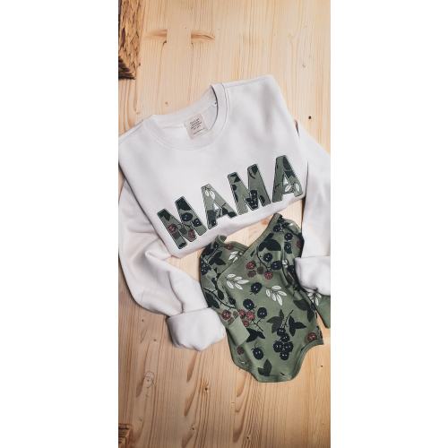 Mama sweatshirt with baby onsie baby clothe into mama sweatshirt Mama Embroidered Baby Outfit Keepsake Applique Sweatshirt Gift for Mom