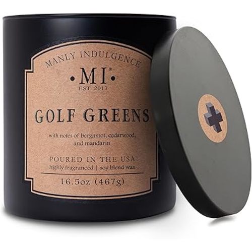 Manly Indulgence Golf Greens Scented Candles for Men, 2 Wick, 16.5 oz, Premium Soy Blend Wax, 60H Burn, Candles for Home Scented - Made in The USA