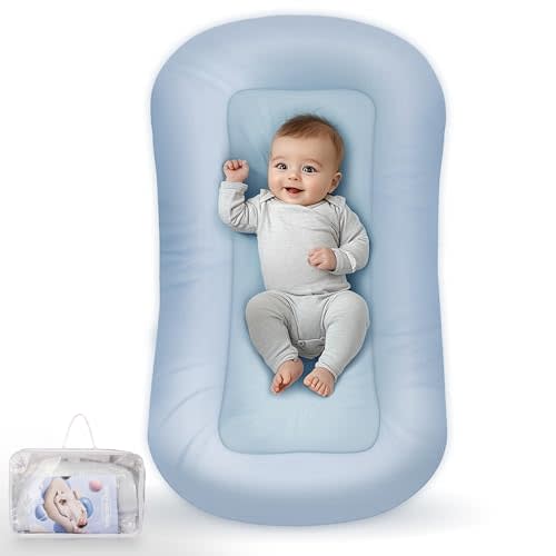 Baby Lounger - Baby Lounger for Newborn, Infant Lounger for Home and Travel, Soft Cotton, Newborn Babies Essentials Gifts, ZumaBlue